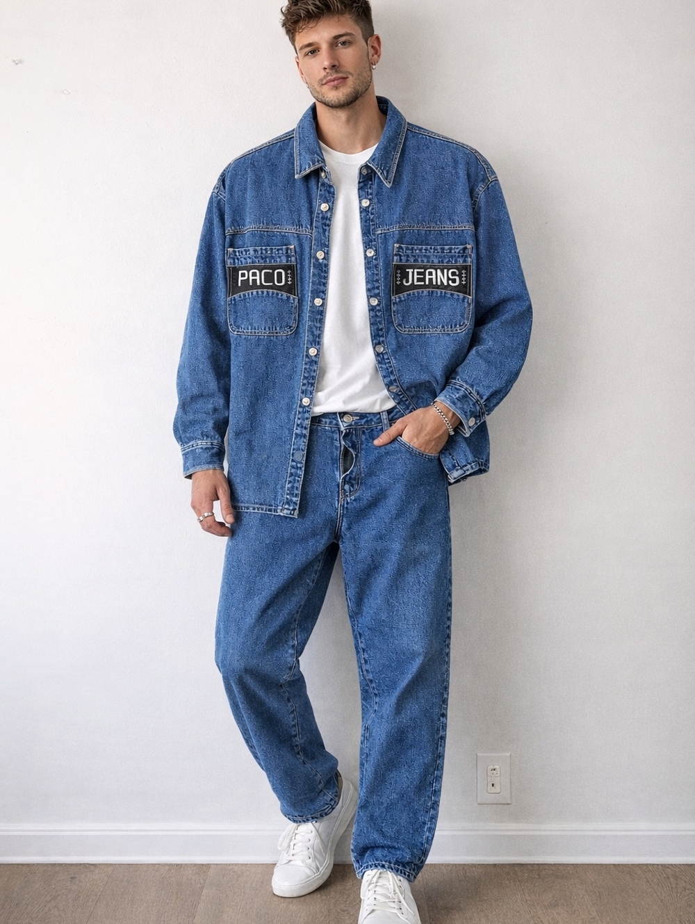 Vintage 90s Y2K Paco Jeans Denim Jean Shirt Set XXL 36 Hong Kong Streetwear